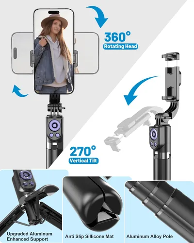 Miniatura 6 de Yeaki Trípode selfie stick con control remoto inalámbrico desmontable, trípode extensible de 32 pulgadas para iPhone compatible con Android, soporte
