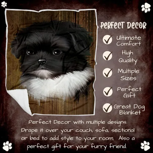 Miniatura 4 de Manta rústica para perro Shih Tzu, ligera, súper suave, acogedora y duradera, manta de cama con temática de animales para sofá, cama, sofá