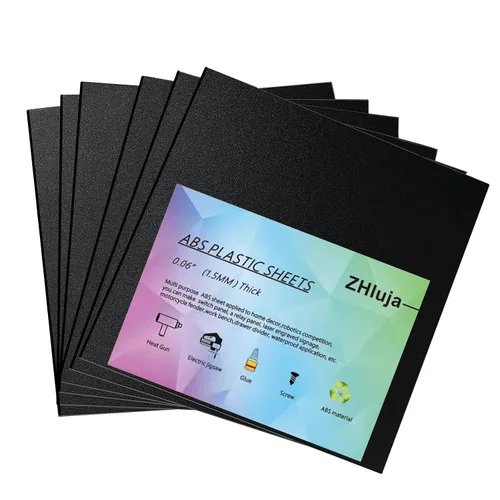 Hojas de plástico ABS color negro, 0.060 pulgadas de grosor, 12 x 12 pulgadas, paquete de 6 para corte láser y moldeables