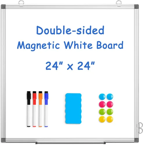 Miniatura 32 de Pizarra blanca de doble cara, marco de aluminio negro, pizarra magnética de borrado en seco de 24 x 18 pulgadas para pared, pizarra blanca montada