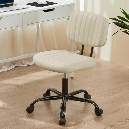 Sweetcrispy Silla de Escritorio de Oficina Pequeña - Sin Brazos de Piel PU con Cómodo Soporte Lumbar, Altura Ajustable Giratoria con Ruedas para