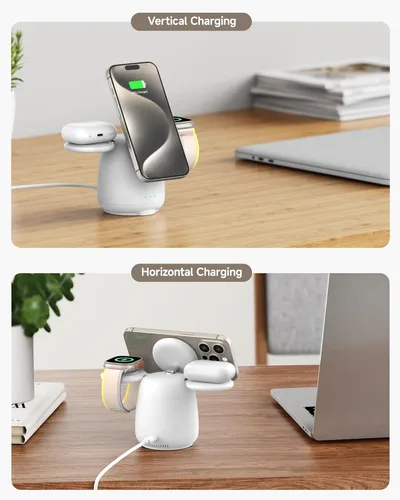 Miniatura 6 de SwanScout Estación de carga para cargador MagSafe, cargador inalámbrico 3 en 1 para iPhone 17/Air/16/15/14/13/12 Series, para Apple Watch y Air