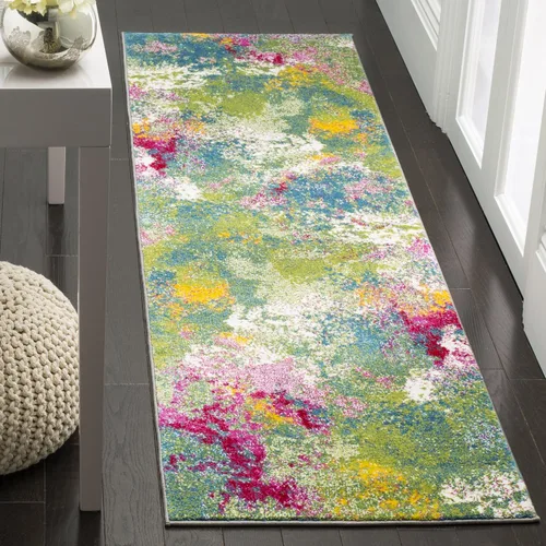 SAFAVIEH Watercolor Collection - Alfombra decorativa de 2.3 x 4 pies, color verde y fucsia, diseño abstracto bohemio colorido, no desprende pelusa y