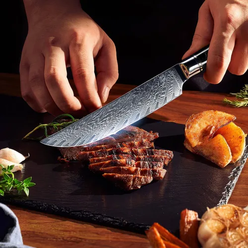 Miniatura 8 de SENKEN 15-Piece Damascus Knife Block Set - Black Tsunami Collection - Japanese Chef Knife Set with 67-Layer Japanese VG10 Steel Blades