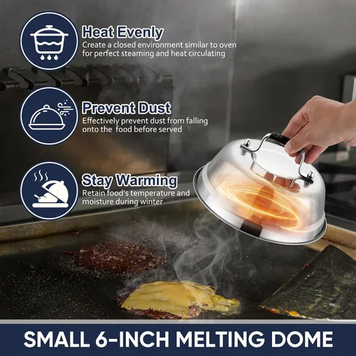 Miniatura 4 de HaSteeL - Cúpula para fundir quesos de 6.5 pulgadas, pequeña cubierta redonda de acero inoxidable, tapa de vapor para cocina, cocina, parrilla