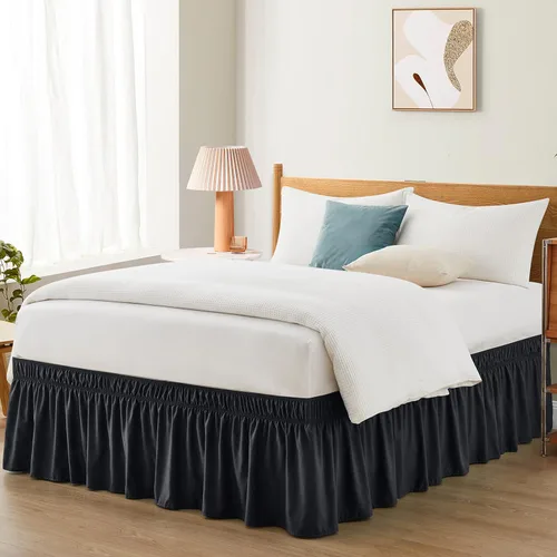 Entisn Falda de cama ajustable negra para cama Twin y Twin XL - con caída entallada de 14 pulgadas, faldas de cama envolventes con cinturón elástico