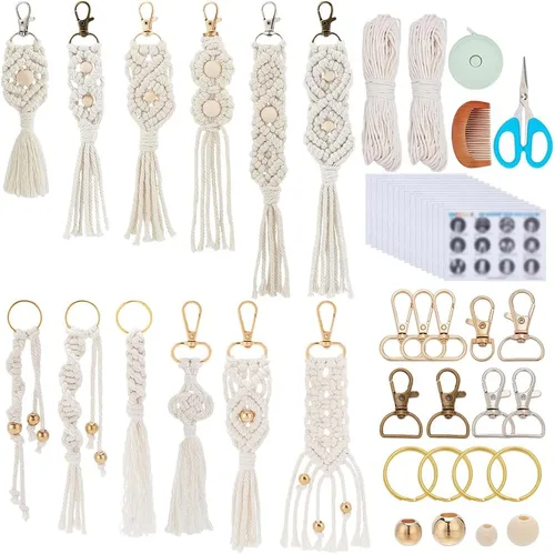 Miniatura 9 de INFUNLY Juego de 4 llaveros de macramé con forma de corazón, mini llaveros de macramé estilo bohemio para bolsas de macramé, colgantes de corazón