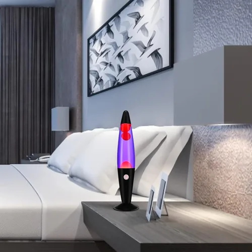 Miniatura 5 de EDIER Lámpara de magma, lámpara de movimiento negra de 16 pulgadas, color morado con cera naranja, luz nocturna relajante para adultos, luz nocturna