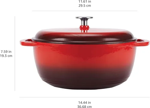 Miniatura 3 de Horno holandés cubierto de hierro fundido esmaltado Amazon Basics, 7.3 cuartos de galón, color rojo.
