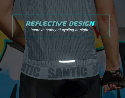 Miniatura 19 de Santic Camiseta de ciclismo para hombre, manga corta, camiseta de ciclismo de carretera, cremallera completa, UPF 50+, MTB con bolsillos