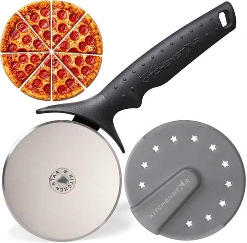Cortador de Pizza KitchenStar - Cuchillo de corte de acero inoxidable 304 con hoja súper afilada, mecanismo de eje anti-vacilación, mango ergonómico