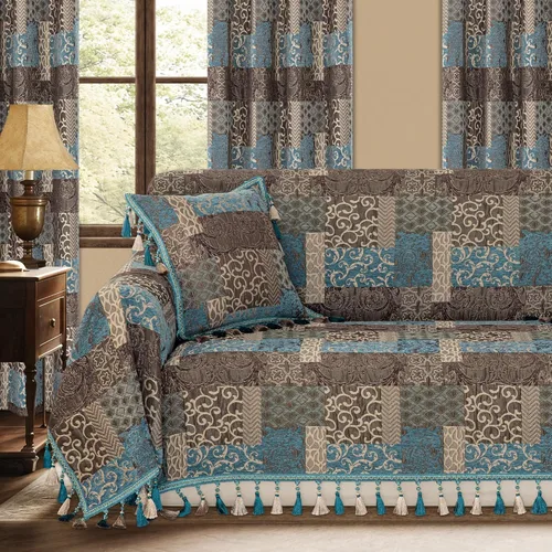 Miniatura 12 de Loom and Mill Fundas de sofá de lujo de tela jacquard, fundas para sofá, protector de muebles con borde de encaje y borlas hechas a mano