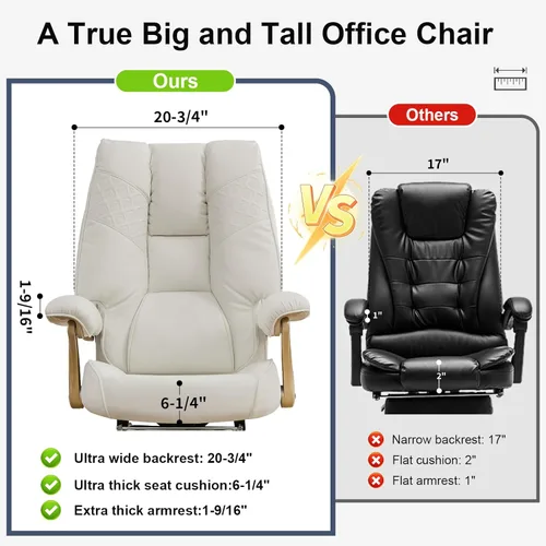 Miniatura 4 de EXCEBET Silla de oficina ejecutiva grande y alta con reposapiés, capacidad de 400 libras, silla de oficina ergonómica de respaldo alto con soporte
