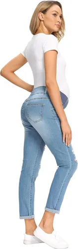 Miniatura 7 de Foucome Jeans de maternidad para mujer, jeans rasgados elásticos con bolsillos