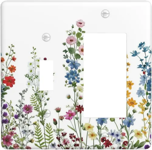 Miniatura 85 de Cubierta de placa de pared con palmera verde de planta tropical, cubierta de interruptor de luz de 1 cuadrilla, hojas de plátano, flores rosas