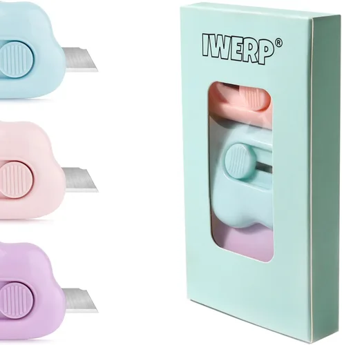 Cortadores de cajas – Paquete de 3 abrecartas retráctiles, adorable cortador de papel pequeño de nube para llavero, bolsa de bolsillo, paquete de
