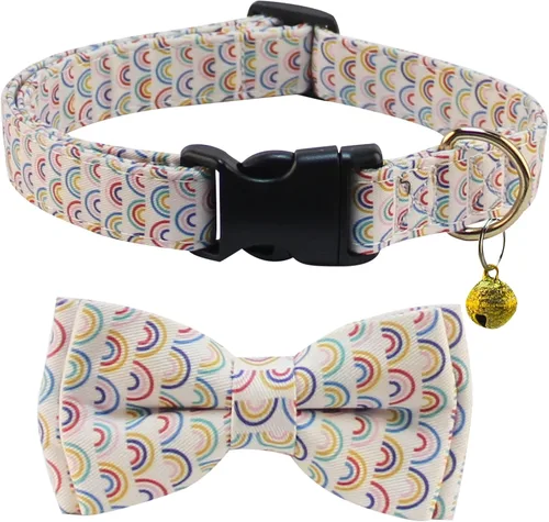 Miniatura 15 de Yizepet Collar de perro con moño - Collar ajustable para mascotas con hebilla de plástico, patrón elegante para perros pequeños, medianos o grandes