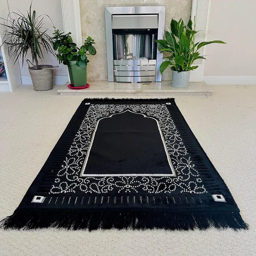 Miniatura 13 de Mihrab - Tapete de oración de terciopelo de lujo con estampado, 26.46 oz, peso Fabricado en Turquía (café)