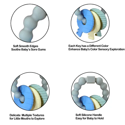 Miniatura 2 de Llaves de mordedor para bebés, llaves de dentición, juguetes para bebés de 3 a 18 meses, juguetes sensoriales para masticar, sin BPA, para aliviar