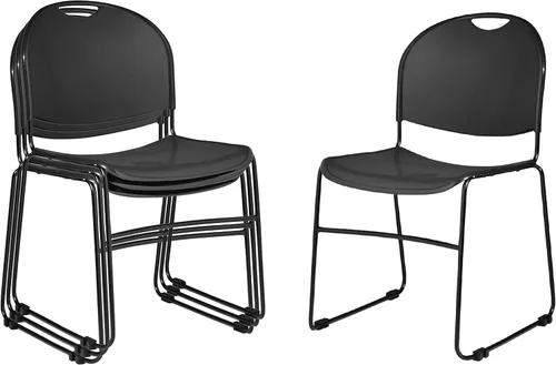 OEF Furnishings OEF850-CL/4 Silla apilable comercial ultra compacta (negro simple, paquete de 4)