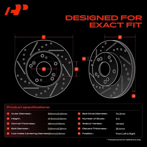 Miniatura 3 de A-Premium Rotores de freno de disco perforados y ranurados delanteros de 11.81 pulgadas (11.811 in) compatibles con modelos seleccionados de Hyundai