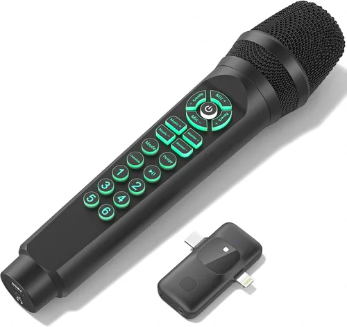 Miniatura 7 de Facmogu MC9 - Micrófono de karaoke y transmisión en vivo con tarjeta de sonido integrada para principiantes de TikTok YouTube, efectos de sonido