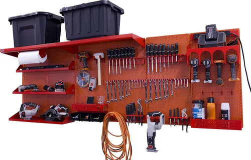 Miniatura 4 de OmniWall Weekend Warrior Ultimate Tool Kit - Sistema de Almacenamiento de Pared de Tablero de Clavos de Metal de 96" x 32" Negro/Naranja