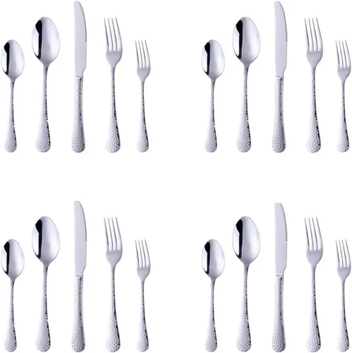 Miniatura 12 de Juego de cubiertos de acero inoxidable, multiusos para el hogar, cocina, restaurante, hotel, servicio de vajilla para 4 personas (negro, 20 piezas)