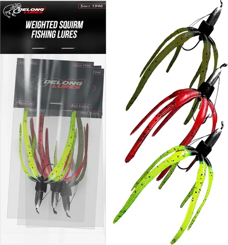 Delong Lures - Los Señuelos de Pesca Squirm - Kit Definitivo de Pesca de Lubina - Jigs con Peso para Agua Dulce y Salada, Señuelos Swimbait Grandes