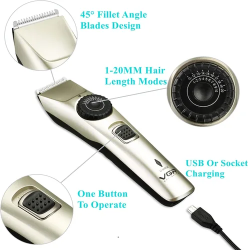 Miniatura 2 de Cortadora de pelo inalámbrica para hombres, kit de aseo recargable para barba, kit de corte de pelo profesional USB para uso familiar, con 2 peines