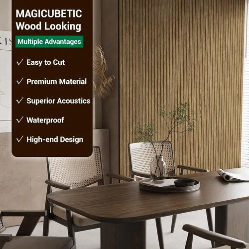 Miniatura 3 de 4 paneles de pared de listones de madera acústica 3D, absorción de sonido con cancelación de ruido, decoración de pared interior de teca natural