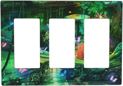 Miniatura 103 de Cubiertas Decorativas para Placas de Interruptor Bosque Primavera Hada Encantada País de las Maravillas Suelo Verde 2 Gang Cubierta de Interruptor