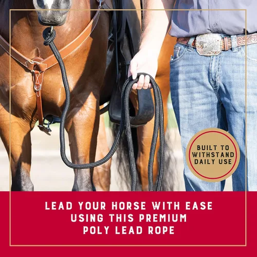 Miniatura 2 de Cuerda de Guía Weaver Equine Performance, Cuerda de Guía Larga para Caballo con Enganche Rápido para Cabestro, Agarre Suave y Cómodo, Equipo de Negro