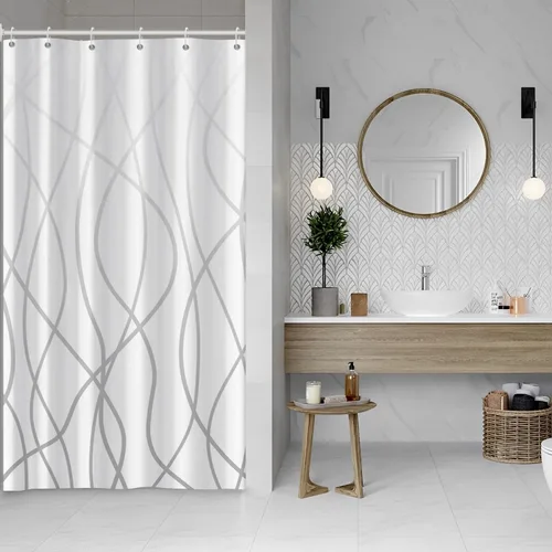 Miniatura 79 de Cortina de ducha pequeña a rayas gris claro degradado para baño, 36 x 72 pulgadas, juego de cortina de ducha geométrica para cabina de RV