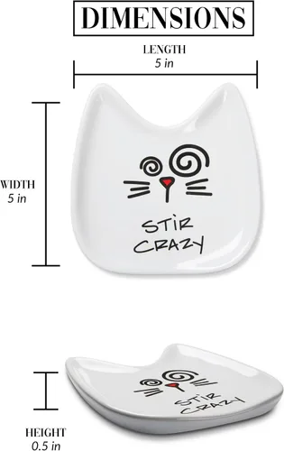 Miniatura 3 de Pavilion Gift Company Blobby Cat, soporte para cucharas para gatos "Stir Crazy", 5 pulgadas, color blanco