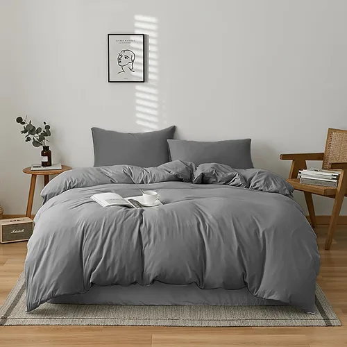 Miniatura 46 de Cottonight - Juego de edredón, mullido, unicolor, transpirable, unisex, matrimonial, gris plata o claro 1-plata gris