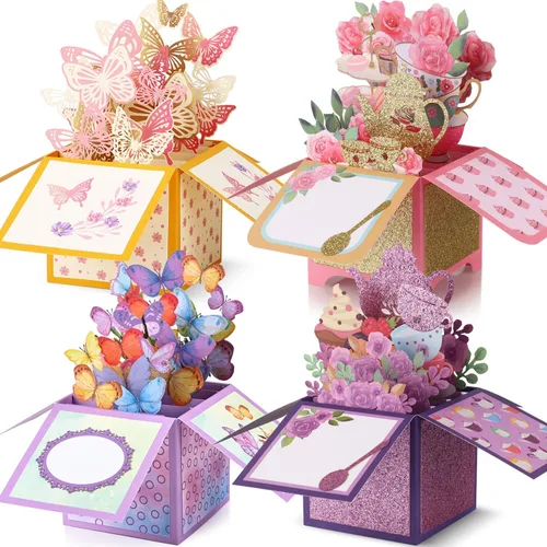 Miniatura 12 de Giiffu Paquete de 3 tarjetas emergentes 3D para el día de la madre, ramo de flores hechas a mano, tarjetas de felicitación con sobres y tarjetas