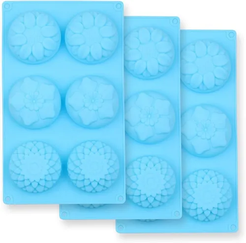 homEdge Molde de silicona con forma de flores de 6 cavidades, juego de 3 girasoles mixtos de silicona antiadherente, molde de margaritas para