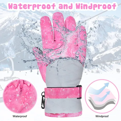 Miniatura 4 de Guantes de invierno impermeables para niños, guantes de esquí de nieve para niñas, guantes de snowboard cálidos para niños