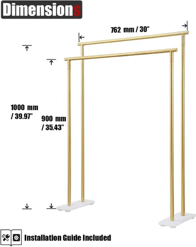 Miniatura 2 de JQK BTH120L30-WG - Toallero de baño de pie independiente, color dorado, de 30 pulgadas, estante doble para toallas para suelo de baño, dorado