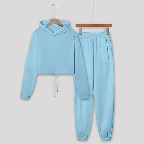 Miniatura 5 de Conjunto de 2 piezas para mujer, sudadera con capucha lisa, sudadera con capucha y pantalones deportivos