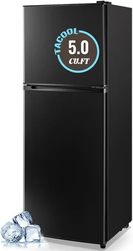 Refrigerador pequeño de 5.0 pies cúbicos con congelador, refrigerador mini de doble puerta con congelador superior, temperatura ajustable para Negro