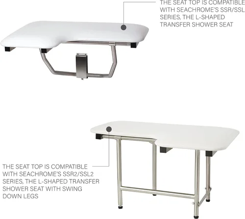 Miniatura 5 de Seachrome Asiento de ducha de repuesto en forma de L, 32 x 15 pulgadas, zurdo, blanco