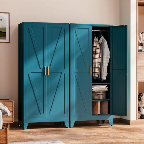 Miniatura 3 de COFaR Armoire - Armario para armario, armario convertible de metal 2 en 1 de 71 pulgadas con barra y estantes ajustables, organizador independiente