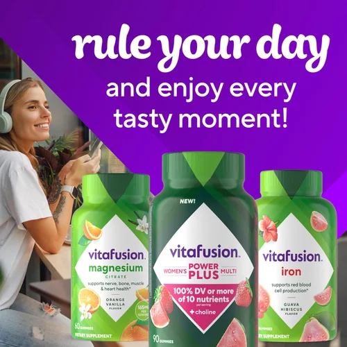 Miniatura 9 de Vitafusion Power Plus Gomitas Multivitamínicas para Mujeres, 100% del Valor Diario o Más de 10 Nutrientes, Ayuda a Apoyar los Nervios