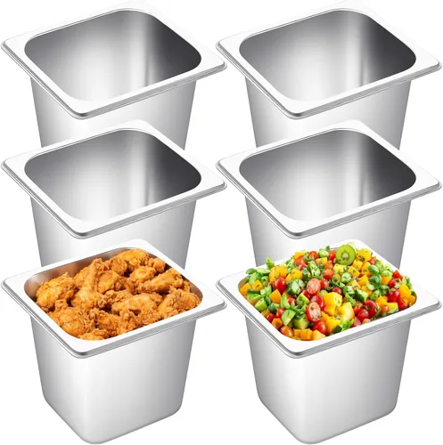 Jinei Bandeja de mesa de vapor de 1/6 para hotel, acero inoxidable 201, tamaño de 6 pulgadas, almacenamiento profundo, catering, bandejas de