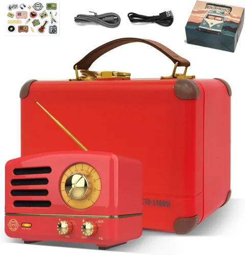 Miniatura 10 de Muzen Altavoz Bluetooth portátil, pequeño altavoz inalámbrico vintage de metal OTR, radio FM retro con antena AUX, audio estéreo de alta fidelidad