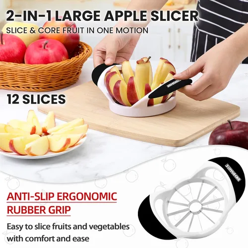 Miniatura 2 de SCHVUBENR Cortador de manzana grande de 4.72 pulgadas con 12 cuchillas, cortador profesional de manzana, descorazonador de manzana de acero