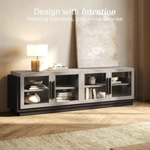 Miniatura 3 de BELLEZE Soporte de TV de 70" para televisores de hasta 75", gabinete de TV moderno y centro de entretenimiento con estantes, gabinete