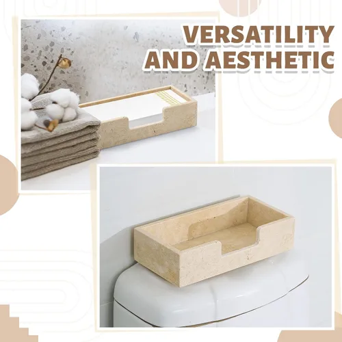 Miniatura 7 de Beeveer Servilletero de travertino natural de 9.8 x 4.9 x 2.4 pulgadas, bandeja desechable para toallas de invitados, cesta de mano de papel